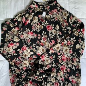 Midnight Sky Rose Printed Long Sleeve Blouse